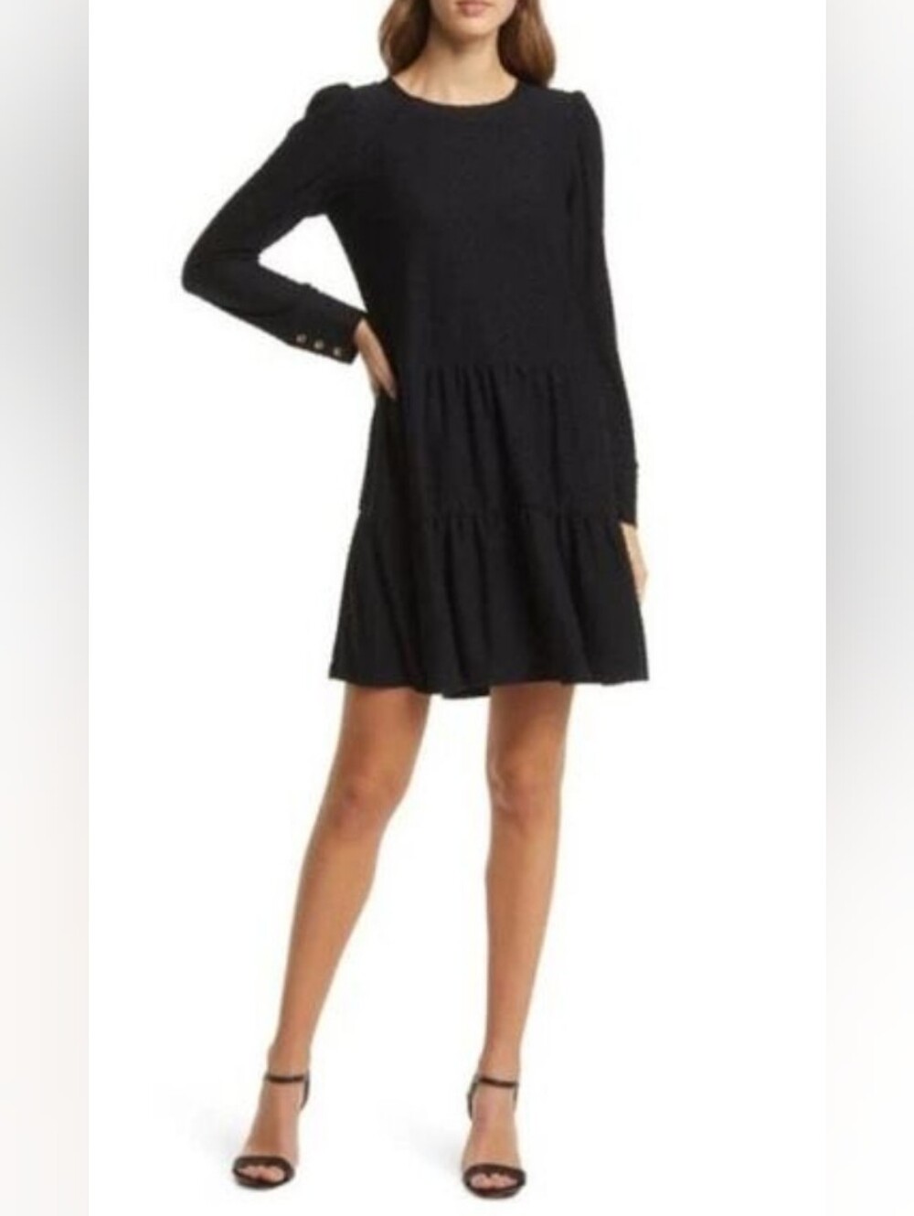 Lilly Pulitzer Arlette Cozy Knit Swiss Dot Mini Swing Dress Black Size S